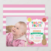 Tutti Frutti Birthday Party Invitation 2nd Bday Kaart (Voorkant / Achterkant)