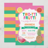 Tutti Frutti Birthday Party Invitation 2nd Bday Kaart (Voorkant / Achterkant)
