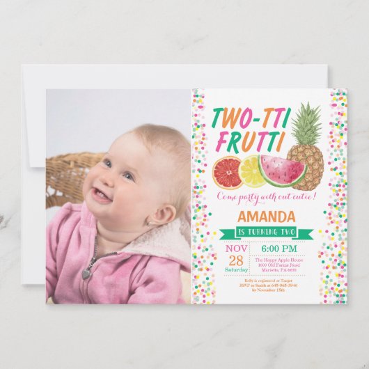 Tutti Frutti Birthday Party Invitation 2nd Bday Kaart (Voorkant)