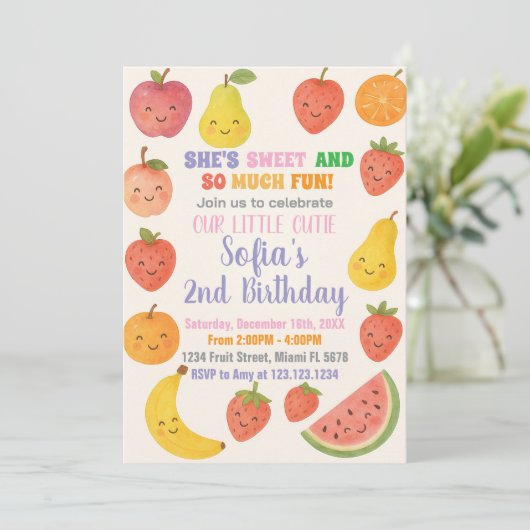 Tutti Frutti Birthday Uitnodiging (Staand voorkant)