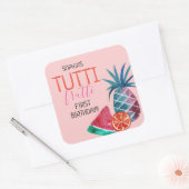 Tutti Frutti Eerste Verjaardagsfeest Vierkante Sticker (Envelop)