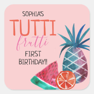 Tutti Frutti First Birthday Party Vierkante Sticker