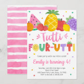 Tutti Frutti Four-utti 4e verjaardag uitnodiging (Voorkant / Achterkant)