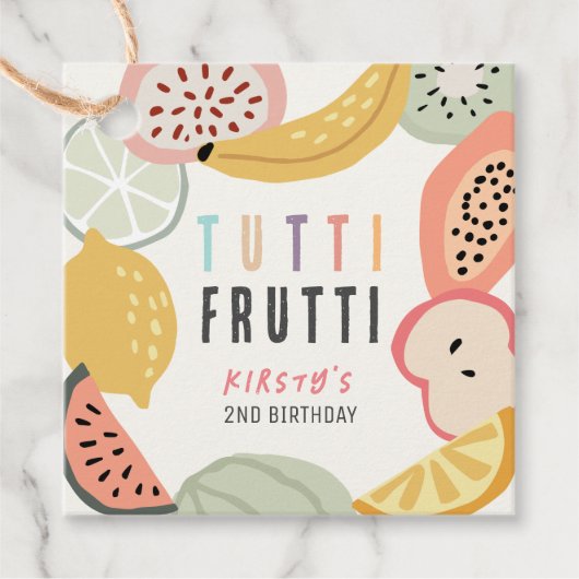 Tutti Frutti Kleurrijke Fruit 2e Verjaardag Bedankjes Labels (Voorkant)