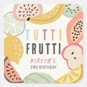 Tutti Frutti Kleurrijke Fruit 2e Verjaardag Vierkante Sticker (Voorkant)