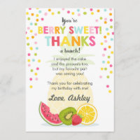 Tutti Frutti Party Fruit Verjaardag Dank u kaart
