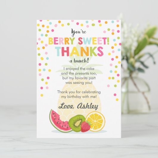Tutti Frutti Party Fruit Verjaardag Dank u kaart (Staand voorkant)