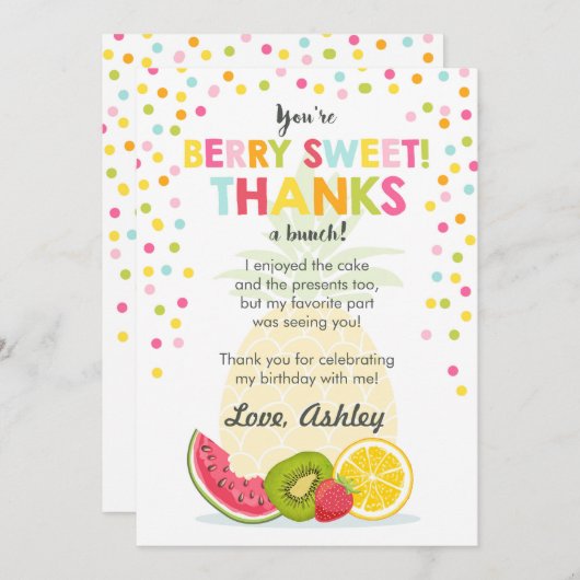 Tutti Frutti Party Fruit Verjaardag Dank u kaart (Voorkant / Achterkant)