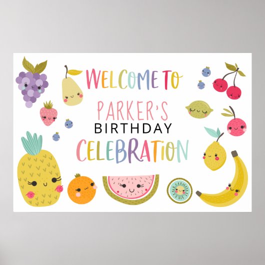 Tutti Frutti Rainbow Birthday Party Welcome Banner Poster (Voorkant)