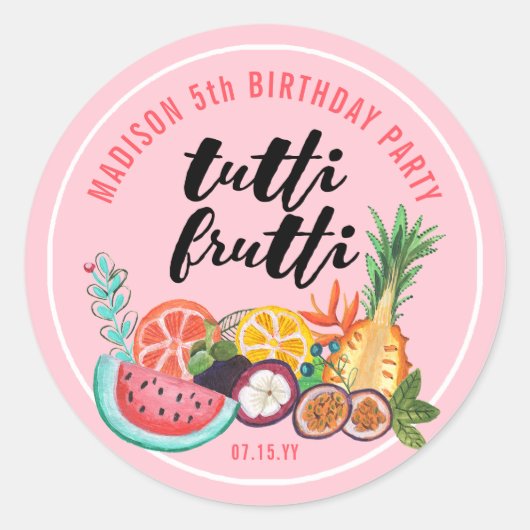 Tutti Frutti roze groentetekening Ronde Sticker (Voorkant)