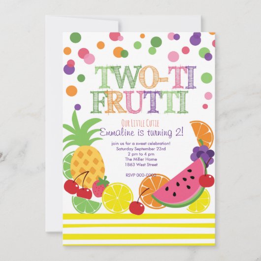 Tutti Frutti Second Birthday INvitation Kaart (Voorkant)