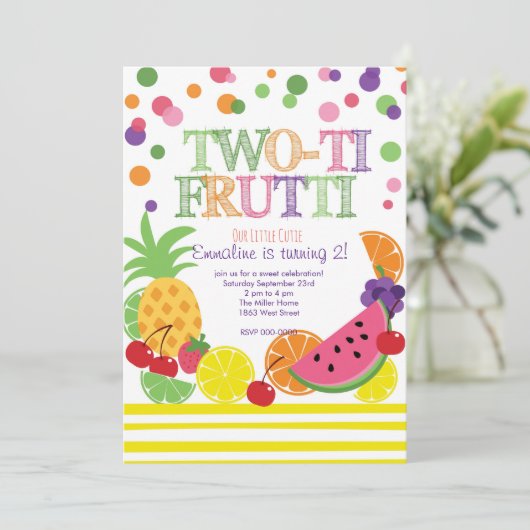 Tutti Frutti Second Birthday INvitation Kaart (Staand voorkant)