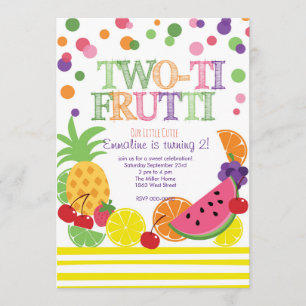 Tutti Frutti Second Birthday INvitation Kaart