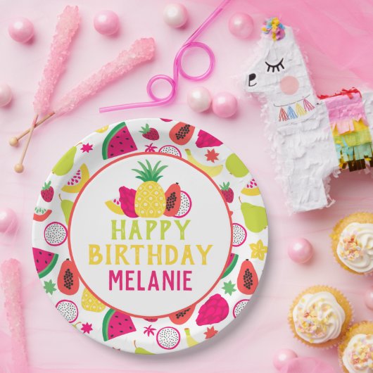 Tutti Frutti Tropisch fruit Verjaardagsfeest Papieren Bordje (Feest)