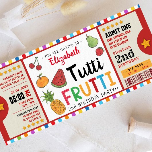 Tutti Frutti tweede verjaardagskaaruitnodiging Kaart
