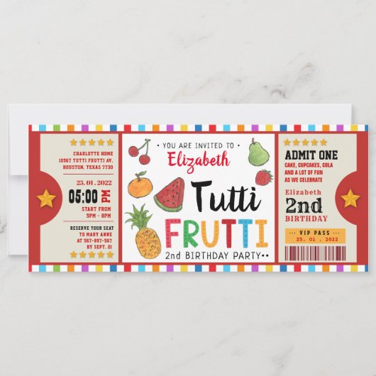 Tutti Frutti tweede verjaardagskaaruitnodiging Kaart (Voorkant)