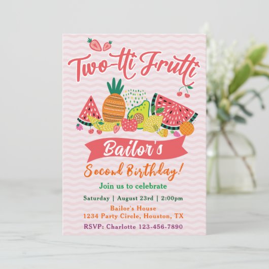 Tutti Frutti | Uitnodiging voor een fruitfeestje (Staand voorkant)