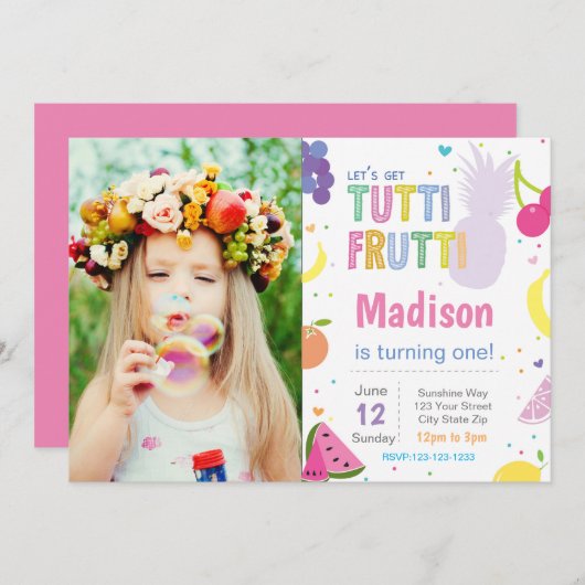 Tutti Frutti Verjaardagsfeest Uitnodigen Kaart (Voorkant / Achterkant)