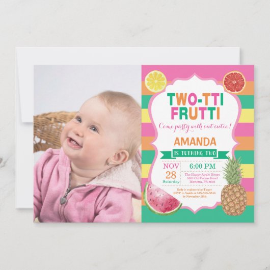 Tutti Frutti verjaardagsfeest uitnodiging 2e verja (Voorkant)