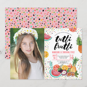Tutti Frutti Verjaardagsfeestje Foto uitnodigi Kaart