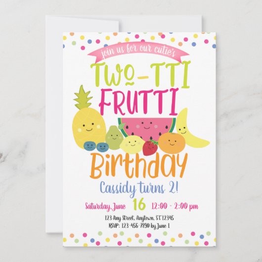 Tutti "Two-tti" Frutti Fun Kids Birthday Party Kaart (Voorkant)