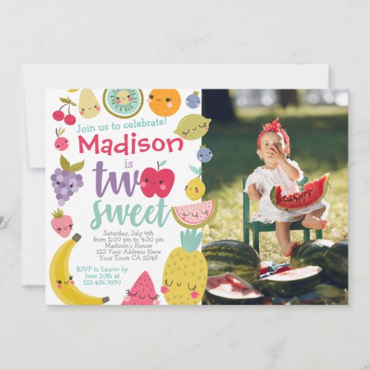 Tuttifrutti 2e verjaardag uitnodiging (Voorkant)