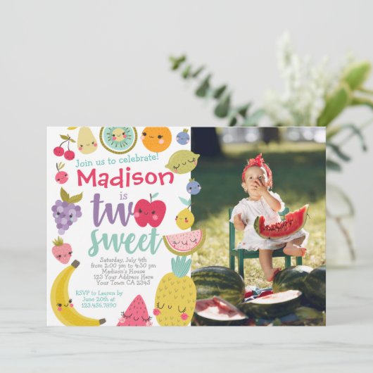 Tuttifrutti 2e verjaardag uitnodiging (Staand voorkant)