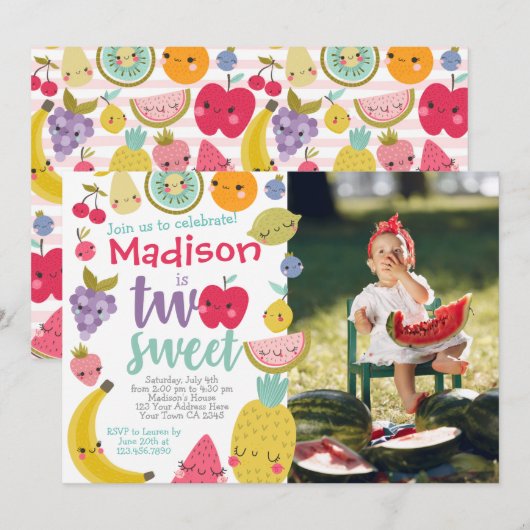 Tuttifrutti 2e verjaardag uitnodiging (Voorkant / Achterkant)
