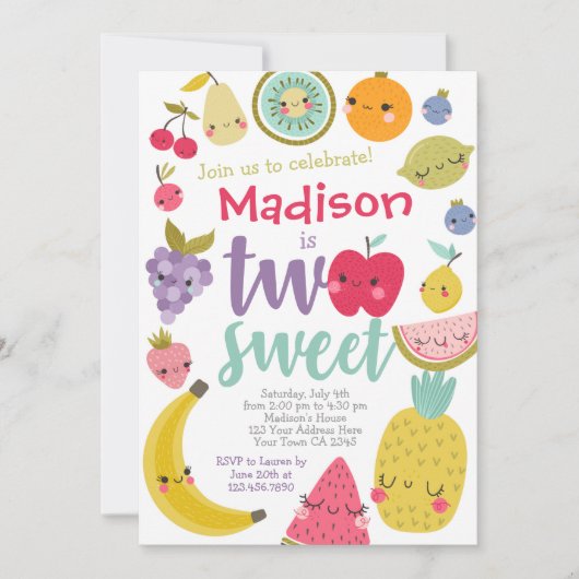 Tuttifrutti 2e verjaardag uitnodiging (Voorkant)