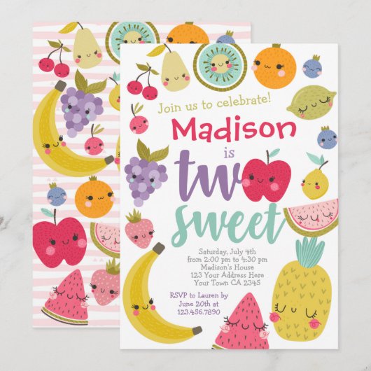 Tuttifrutti 2e verjaardag uitnodiging (Voorkant / Achterkant)