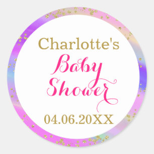 Tuttige Baby Shower Kleurrijke Eenhoorn Gouden Gli Ronde Sticker