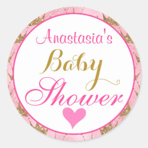 Tuttige Roze en Gouden Glitter Baby Shower Prinses Ronde Sticker