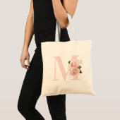 Tuttige roze gouden glitter bloemige monogram met  tote bag (Voorkant (product))