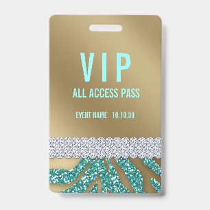 Tuttige Teal Glitter Vrouw VIP Toegang Evenement Badge