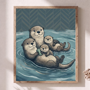 Tuttige Zeeotterfamilie-kinderkamer Kunst Chevron  Poster