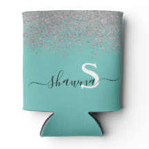 Tuttige Zilver en Turquoise Monogram Aqua Glitter