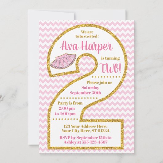 Tutu 2e verjaardag uitnodiging | Ballerina Party (Voorkant)