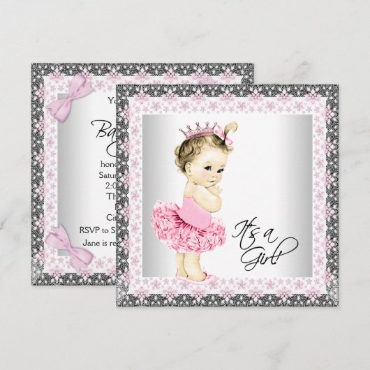 Tutu Baby Meisje Ballerina Douche Kaart (Voorkant / Achterkant)