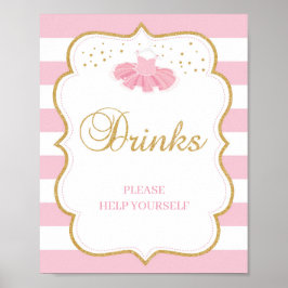 Tutu baby shower drinken tekenen roze goudglitter poster