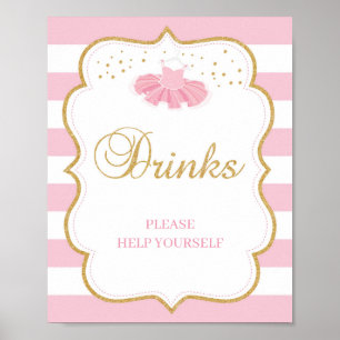 Tutu baby shower drinken tekenen roze goudglitter poster