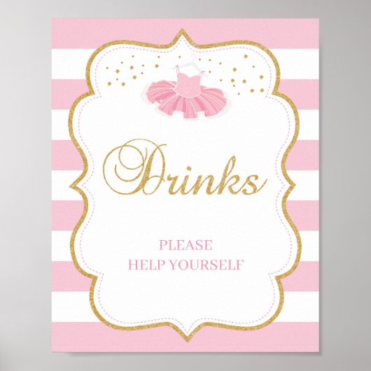 Tutu baby shower drinken tekenen roze goudglitter poster (Voorkant)