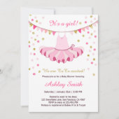 TuTu Baby shower Invitation Girl Pink Gold Glitter Kaart (Voorkant)