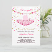 TuTu Baby shower Invitation Girl Pink Gold Glitter Kaart (Staand voorkant)