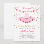 TuTu Baby shower Invitation Girl Pink Gold Glitter Kaart (Voorkant / Achterkant)