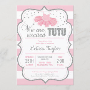 Tutu balerrina zilverroze klassiek baby shower kaart