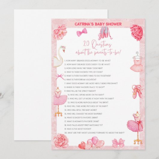 Tutu Ballerina Baby shower - bewerkbare naam, 5x7  Kaart (Voorkant / Achterkant)