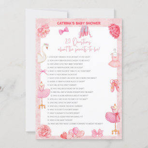 Tutu Ballerina Baby shower - bewerkbare naam, 5x7 Kaart