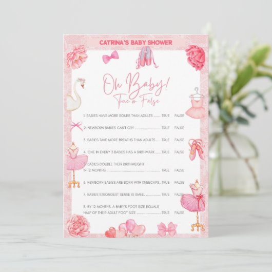 Tutu Ballerina Baby shower - bewerkbare naam, 5x7  Kaart (Staand voorkant)