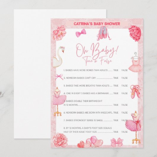 Tutu Ballerina Baby shower - bewerkbare naam, 5x7  Kaart (Voorkant / Achterkant)