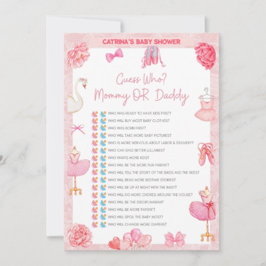 Tutu Ballerina Baby shower - bewerkbare naam, 5x7  Kaart (Voorkant)